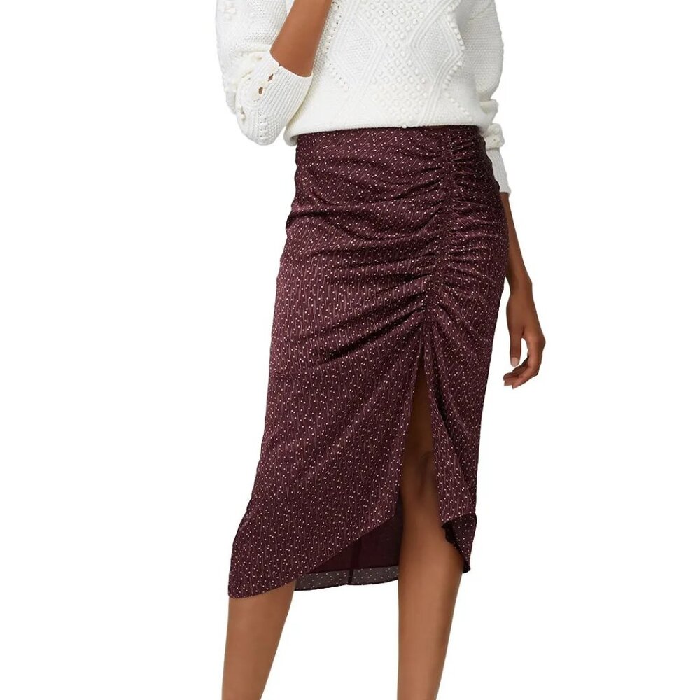 Joie Maira Skirt Purple Floral Ruched Midi Size 8